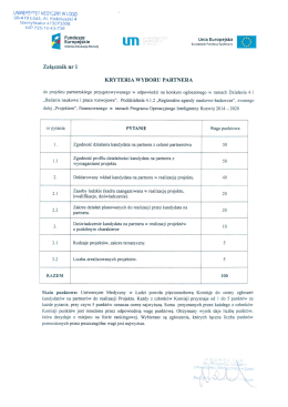 Załącznik nr 1 Kryteria Wyboru Partnera