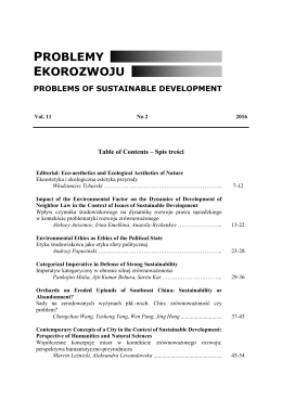 Spis Treści Table of Contents - Problems of Sustainable Development