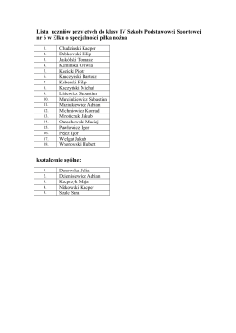 Lista uczniów przyjętych do klasy IV Szkoły Podstawowej Sportowej