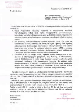 Odpowiedź na wniosek o udostępnienie informacji publicznej