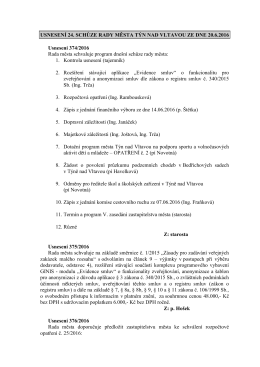 usnesení 24. schůze rady města týn nad vltavou ze dne 20.6.2016