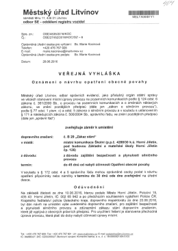 Záměr k umístění dopravního značení na místní komunikaci Školní