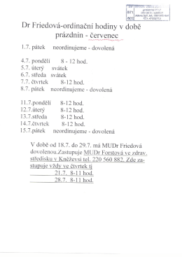 Dr. Friedová – ordinační hodiny v době prázdnin
