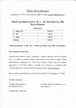 (88) Z&aacute;měr pron&aacute;jmu bytu č.10, Husitsk&aacute; 380, H.B.