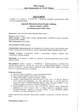 Ozn&aacute;men&iacute; o vyhl&aacute;&scaron;en&iacute; v&yacute;běrov&eacute;ho ř&iacute;zen&iacute; č. 6/2016 na