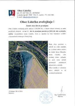 Záměr obce pronajmout pozemek p. č. 3654