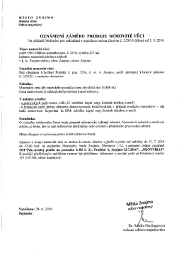 Oznámení záměru prodeje nemovité věci