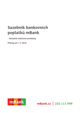 Sazebník mBank platný od 1. 9. 2016