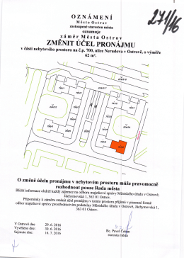 271/16 - Oznámení - Záměr města Ostrov změnit účel pronájmu v