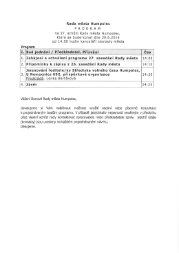 Program 27. schůze rady města, 30.6.2016