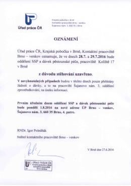 Oznámení ÚP ČR