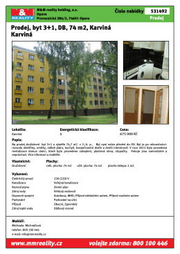 Prodej, byt 3+1, DB, 74 m2, Karviná Karviná www.mmreality.cz