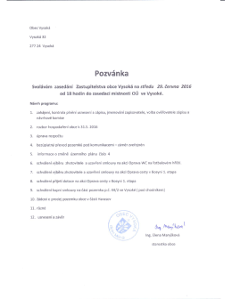 Pozvánka na veřejné zasedání ZO Vysoká dne 29.6