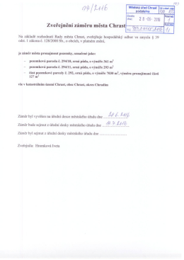Zveřejněn&iacute; z&aacute;měru města Chrast