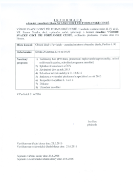 Informace o konání zasedání výboru Svazku obcí při Formanské cestě
