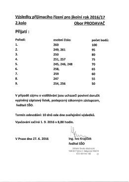 Page 1 Výsledkv přijímacího řízení pro školní rok 2016/17 2.kolo