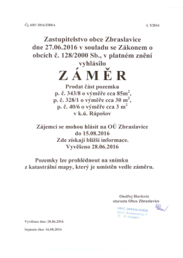 Úřední deska ÚD 94/16 Záměr - prodej pozemku
