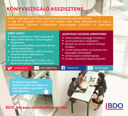 KÖNYVVIZSGÁLÓ ASSZISZTENS– Budapest – BDO