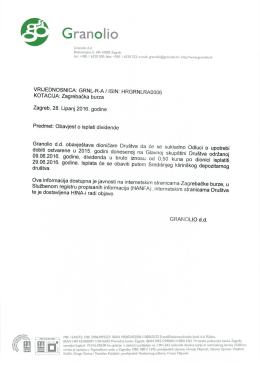 Obavijest o isplati dividende