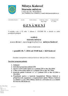 svolání zasedání zastupitelstva městyse Koloveč 18.7.2016