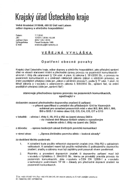 stanovení přechodné úpravy provozu na pozemních komunikacích