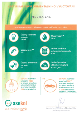 certifikát Environmentálního vyúčtování společnosti
