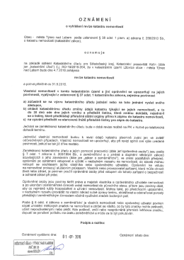 Oznámení o vyhlášení revize KN v k.ú. Lžovice