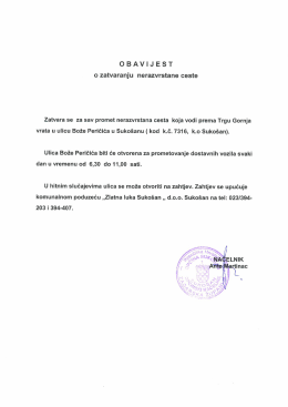 Obavijest o zatvaranju nerazvrstane ceste