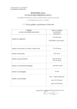 Raspored sala za prijemni ispit - Filozofski fakultet Univerziteta u