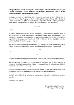 A Magyar Nemzeti Bank N-PJ-III-64/2016. számú végzése az