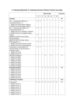 A Tudományfilozófia és Tudománytörténet Doktori Iskola tanrendje