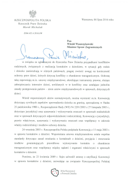 Wystąpienie Rzecznika Praw Dziecka do Ministra Spraw