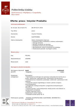Oferta: praca / Inżynier Produktu - Biuro Karier