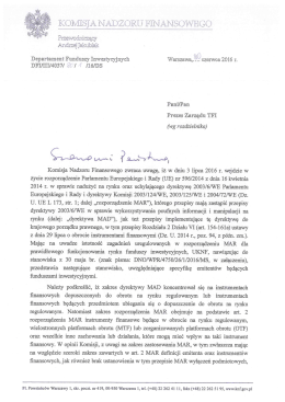 Stanowisko w sprawie zakresu stosowania rozporządzenia MAR w