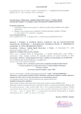Page 1 Osiek, dnia 04.07.2016 r. OGŁOSZENIE Na podstawie art