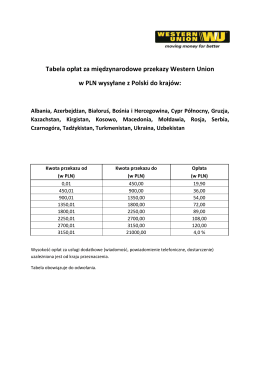 Tabela opłat za międzynarodowe przekazy Western Union w PLN
