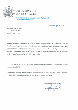Zmiana terminu - Dział Zamówień Publicznych
