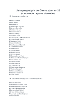 Lista przyjętych do Gimnazjum nr 29 (z obwodu i spoza obwodu)