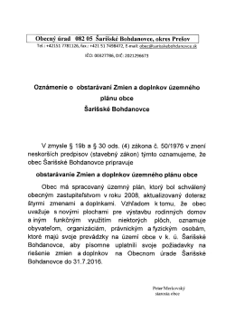 Ozn&aacute;menie o obstar&aacute;van&iacute; Zmien a doplnkov