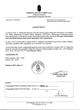 Page 1 NEMZETI ADÓ- ÉS VÁMHIVATAL Központi Irányítás