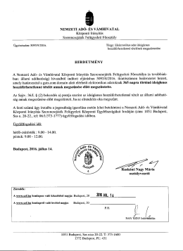 Page 1 NEMZETI ADÓ- ÉS VÁMHIVATAL Központi Irányítás