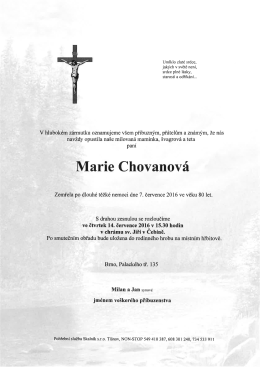 Smuteční oznámení - paní Marie Chovanová