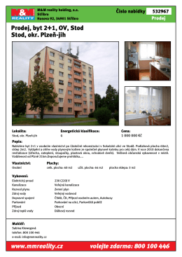 Prodej, byt 2+1, OV, Stod Stod, okr. Plzeň