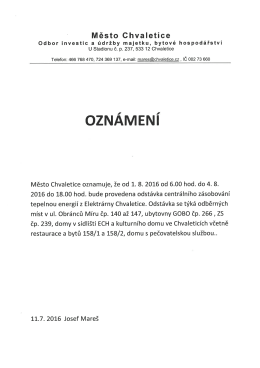Odstávka centrálního zásobování tepelnou energií