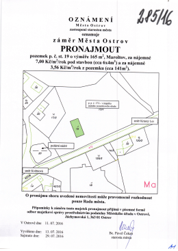 Záměr města Ostrov pronajmout pozemek p.č.st. 19, Maroltov