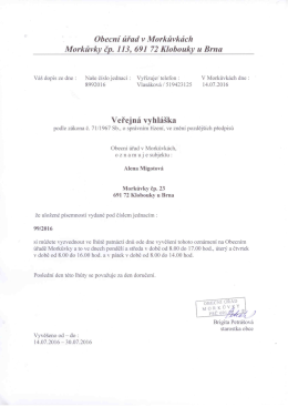 Page 1 Obecní úřad v Morkůvkách Morkůvky čp. 113, 691 72