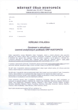 Page 1 MĚSTSK&Yacute; &Uacute;ŘAD HUSTOPEČE Dukelsk&eacute; n&aacute;m. 2/2, 693 17