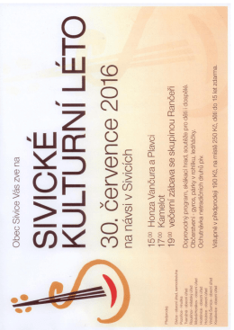 Obec Sivice V&aacute;s zve na Sivick&eacute; kulturn&iacute; l&eacute;to 30. července 2016