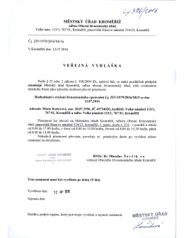veřejná vyhláška, Marie Kučerová, Velké náměstí 115/1, Kroměříž