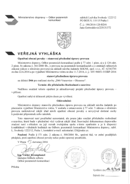 Stanovení přechodné úpravy provozu na dálnici D46 č. j. 196/2016